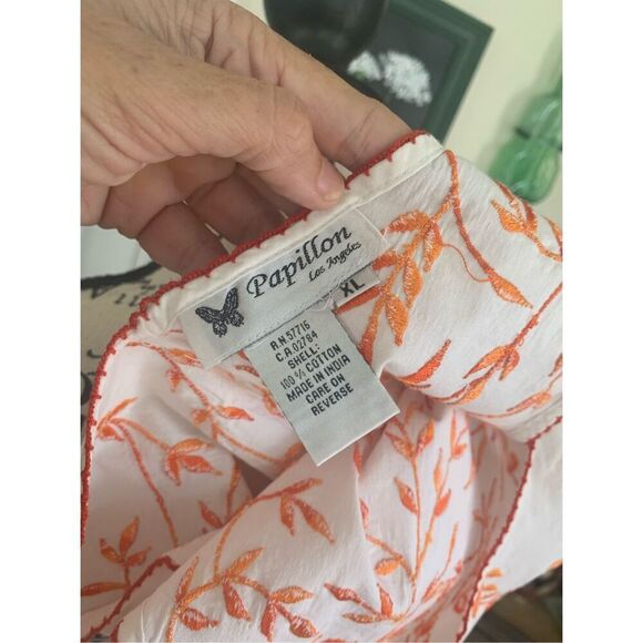 Papillon Womens WHITE ORANGE EMBROIDERED TOP - Picture 4 of 9